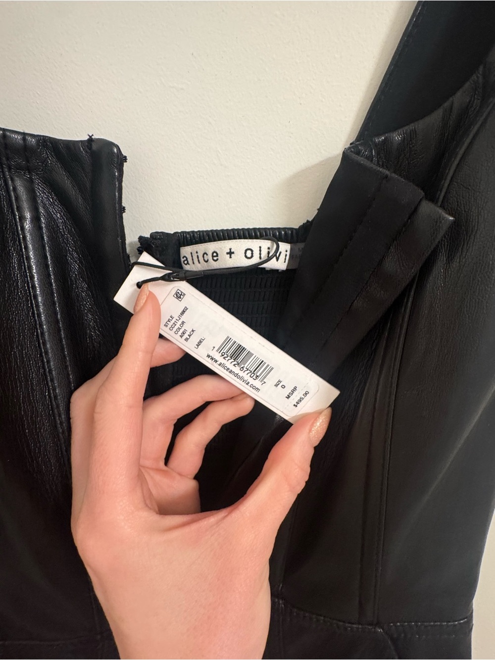 Alice & Olivia Black Vegan Leather Jumpsuit - Women's Sleek Wide-Leg - Picture 6 of 11